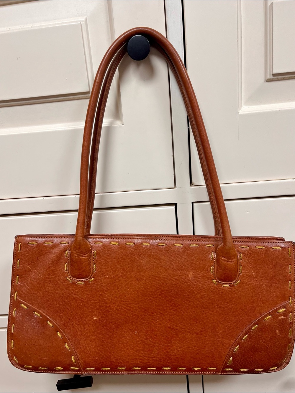 BCBGMaxAzria Brown Leather Shoulder Bag with Contrast Stitching